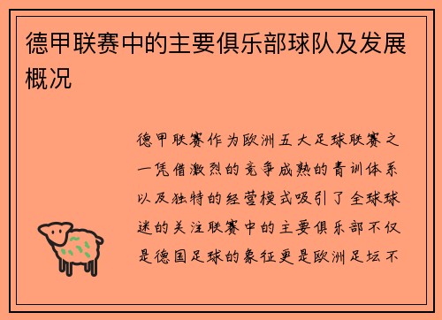 德甲联赛中的主要俱乐部球队及发展概况
