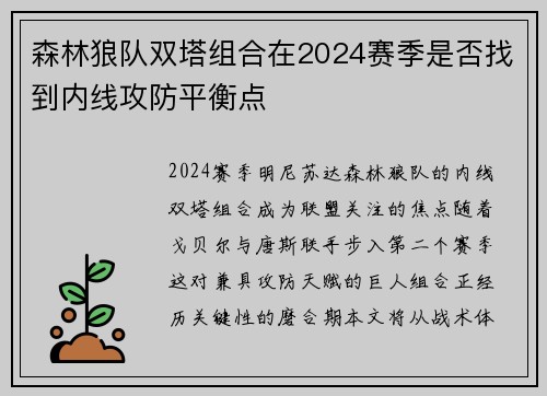 森林狼队双塔组合在2024赛季是否找到内线攻防平衡点
